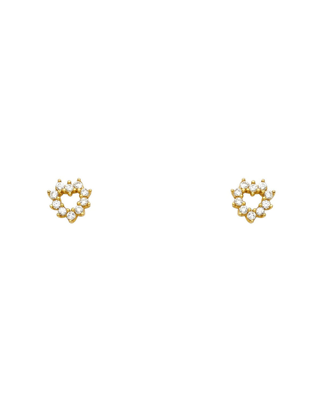 14K Yellow Gold Heart CZ Stud Earrings with Screw Back (ST-0670)