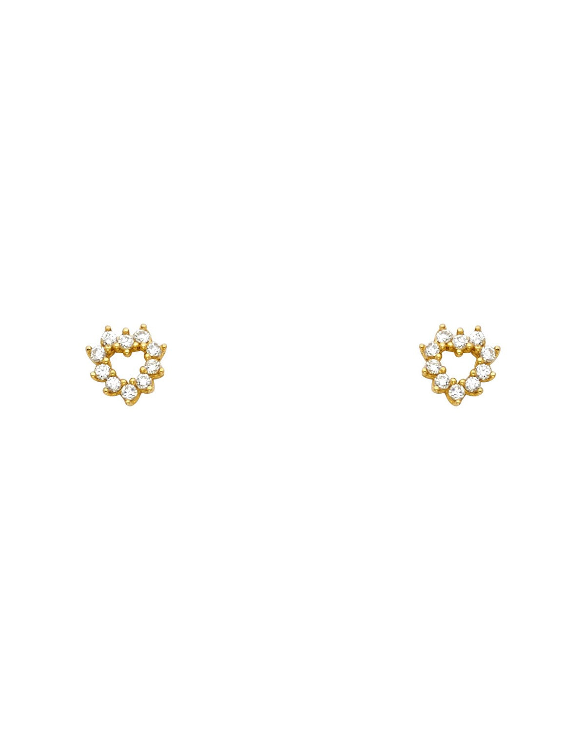 14K Yellow Gold Heart CZ Stud Earrings with Screw Back (ST-0670)