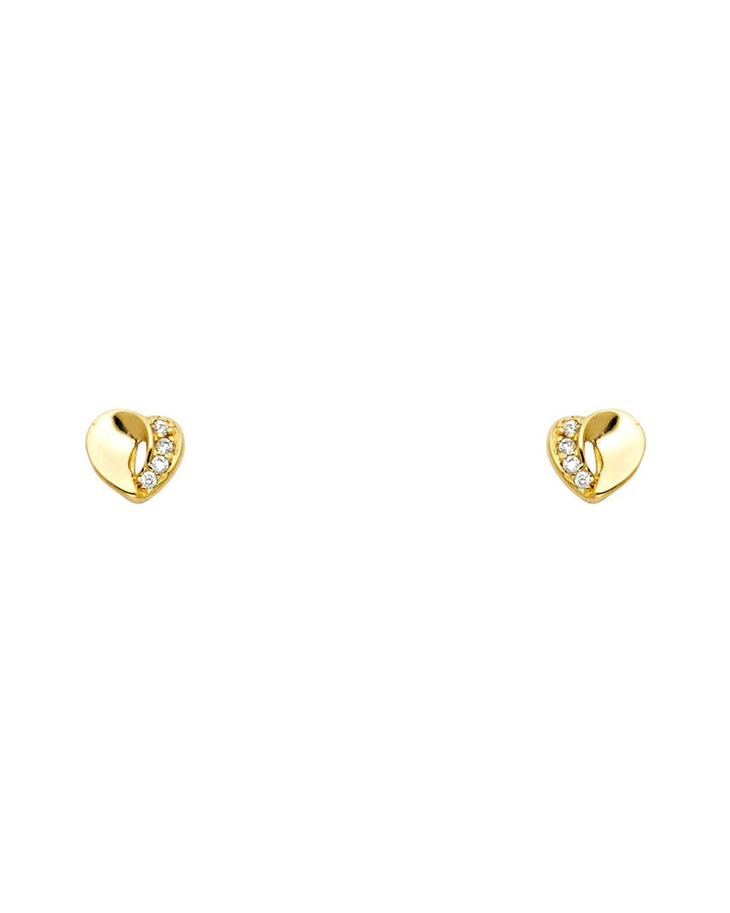 14K Yellow Gold Heart CZ Stud Earrings with Screw Back (ST-0671)