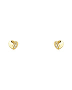 14K Yellow Gold Heart CZ Stud Earrings with Screw Back (ST-0671)
