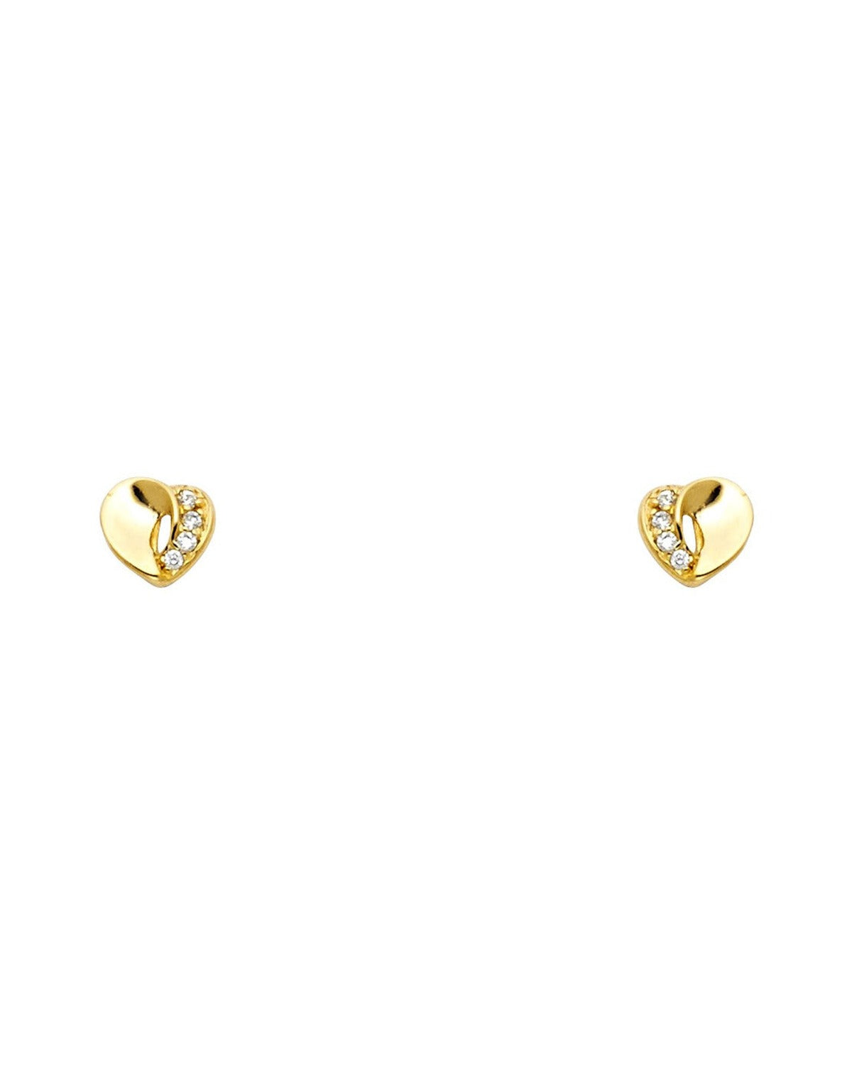 14K Yellow Gold Heart CZ Stud Earrings with Screw Back (ST-0671)