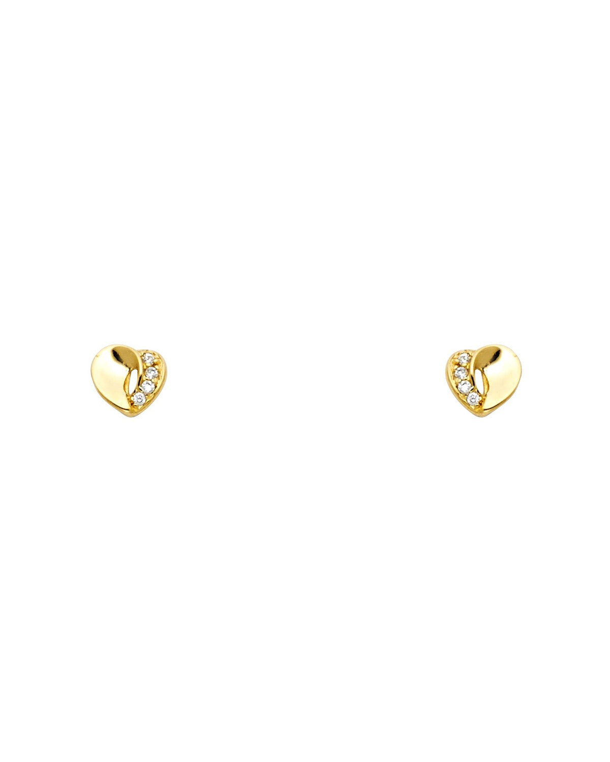 14K Yellow Gold Heart CZ Stud Earrings with Screw Back (ST-0671)