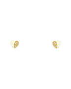 14K Yellow Gold Heart CZ Stud Earrings with Screw Back (ST-0672)