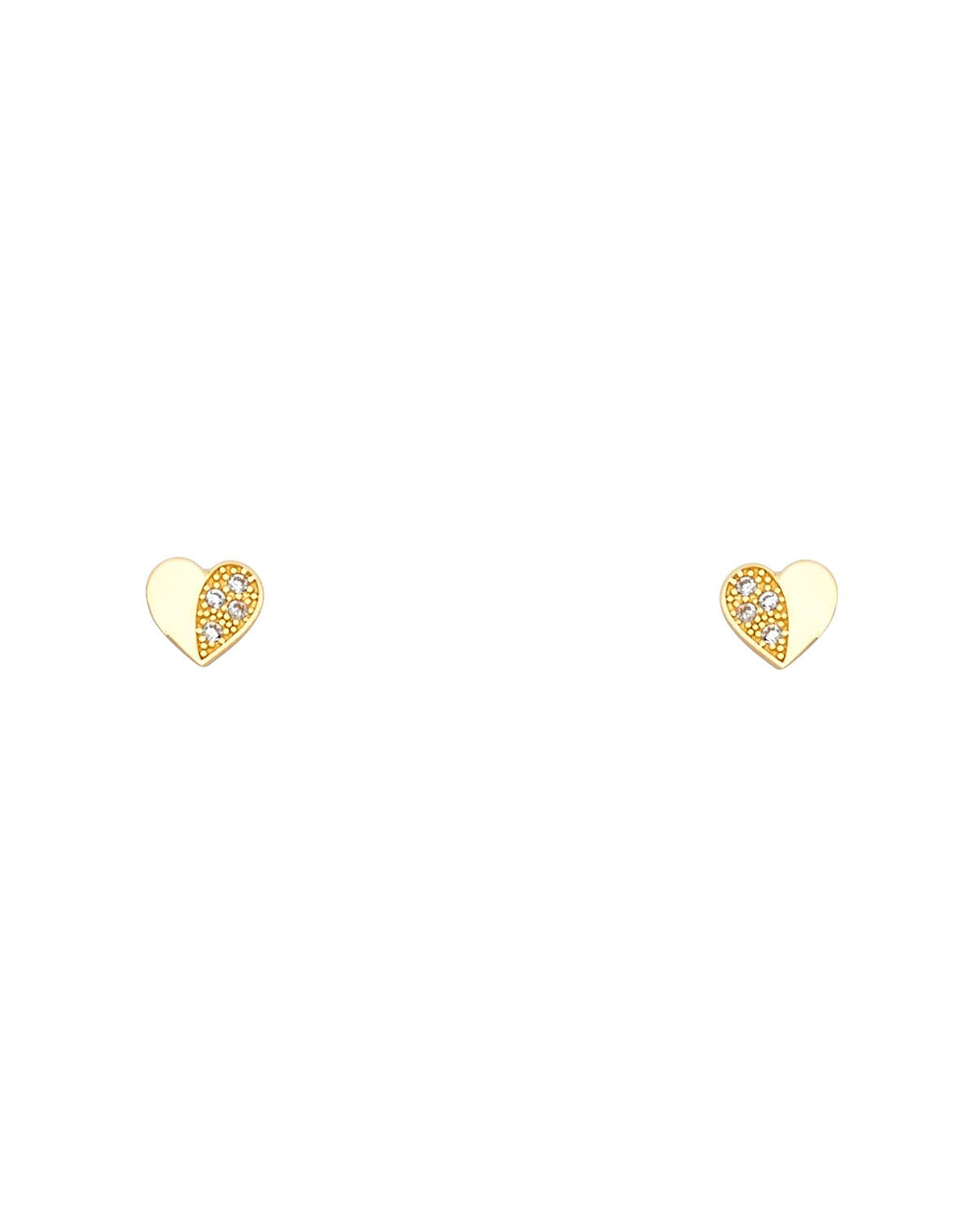 14K Yellow Gold Heart CZ Stud Earrings with Screw Back (ST-0672)