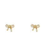 14K Yellow Gold Ribbon CZ Stud Earrings with Screw Back (ST-0681)