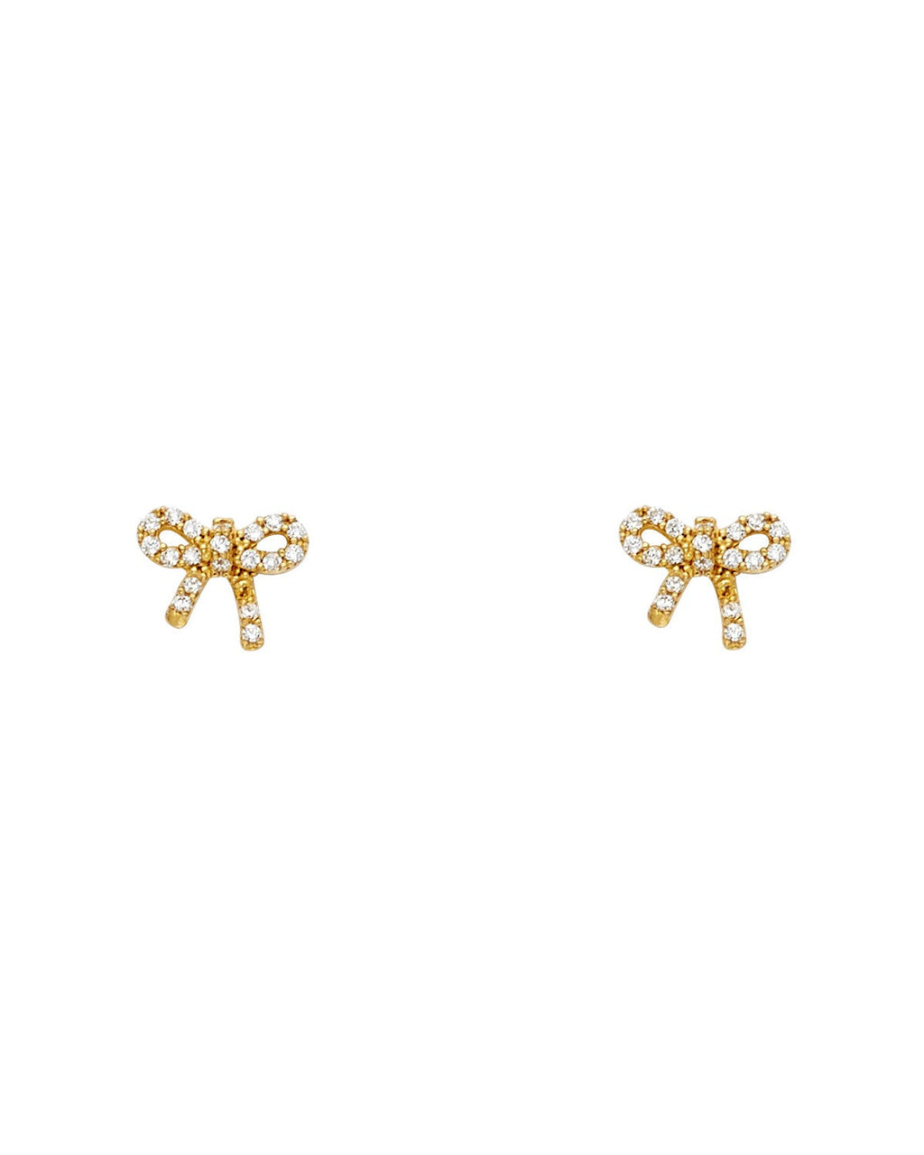 14K Yellow Gold Ribbon CZ Stud Earrings with Screw Back (ST-0681)