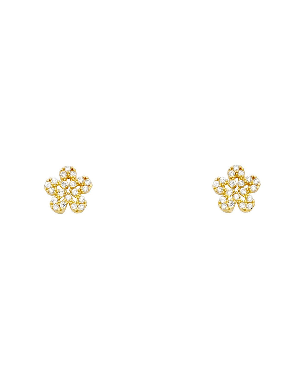 14K Yellow Gold Flower CZ Stud Earrings with Screw Back (ST-0689)