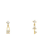 14K Yellow Gold Key+Lock CZ Stud Earrings with Screw Back (ST-0690)