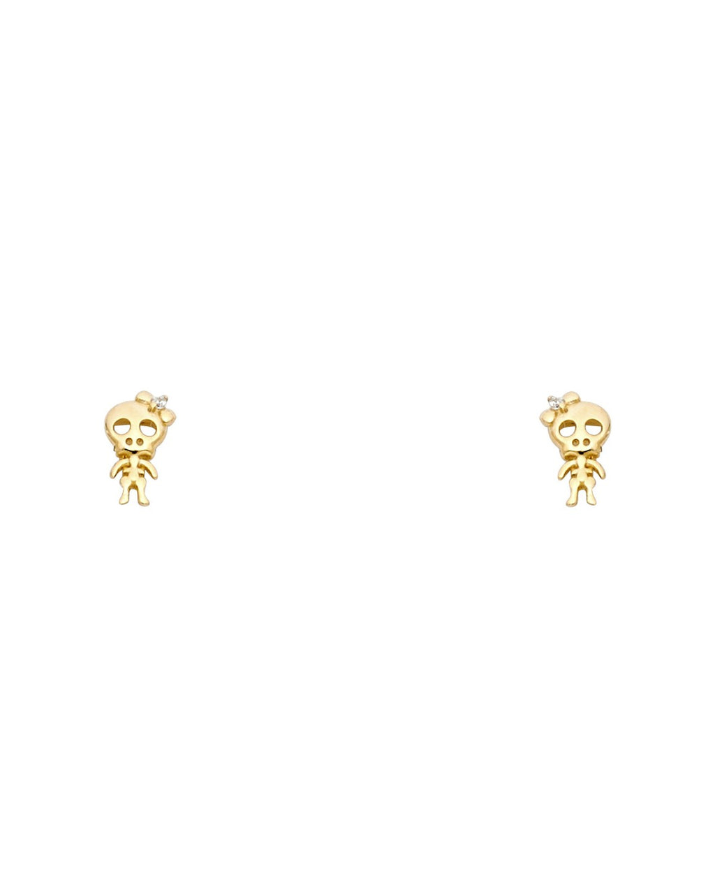 14K Yellow Gold Skeleton CZ Stud Earrings with Screw Back (ST-0691)