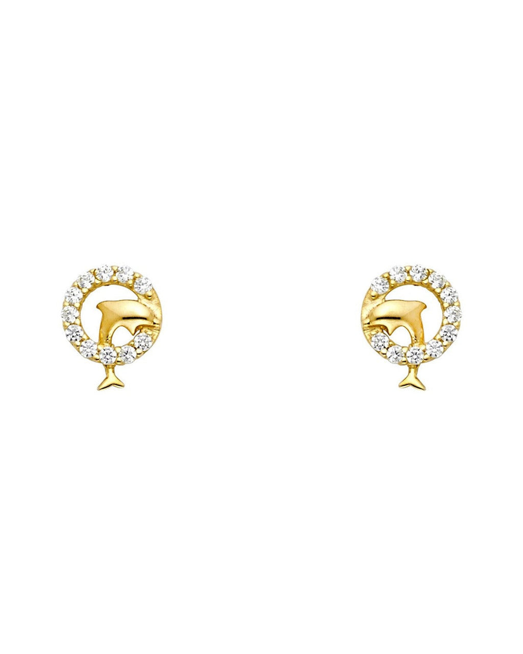 14K Yellow Gold Dolphin CZ Stud Earrings with Screw Back (ST-0702)