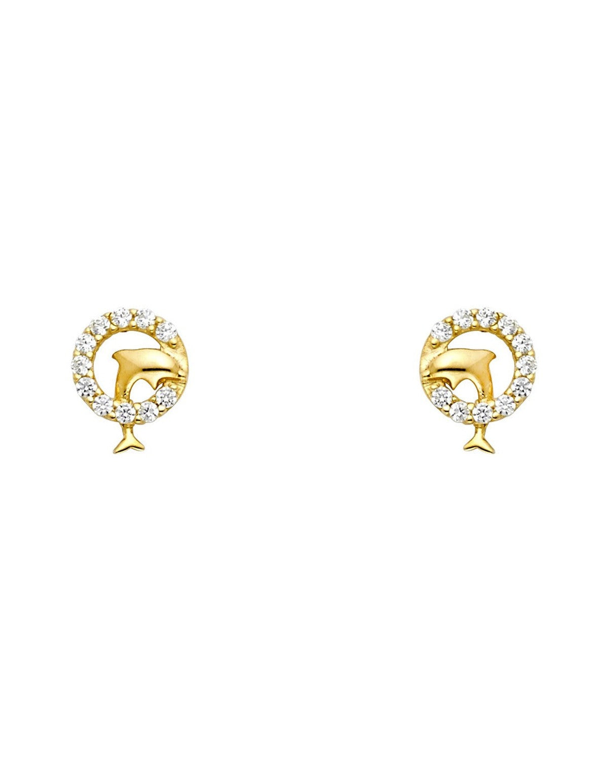 14K Yellow Gold Dolphin CZ Stud Earrings with Screw Back (ST-0702)