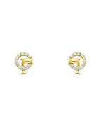 14K Yellow Gold Dolphin CZ Stud Earrings with Screw Back (ST-0702)