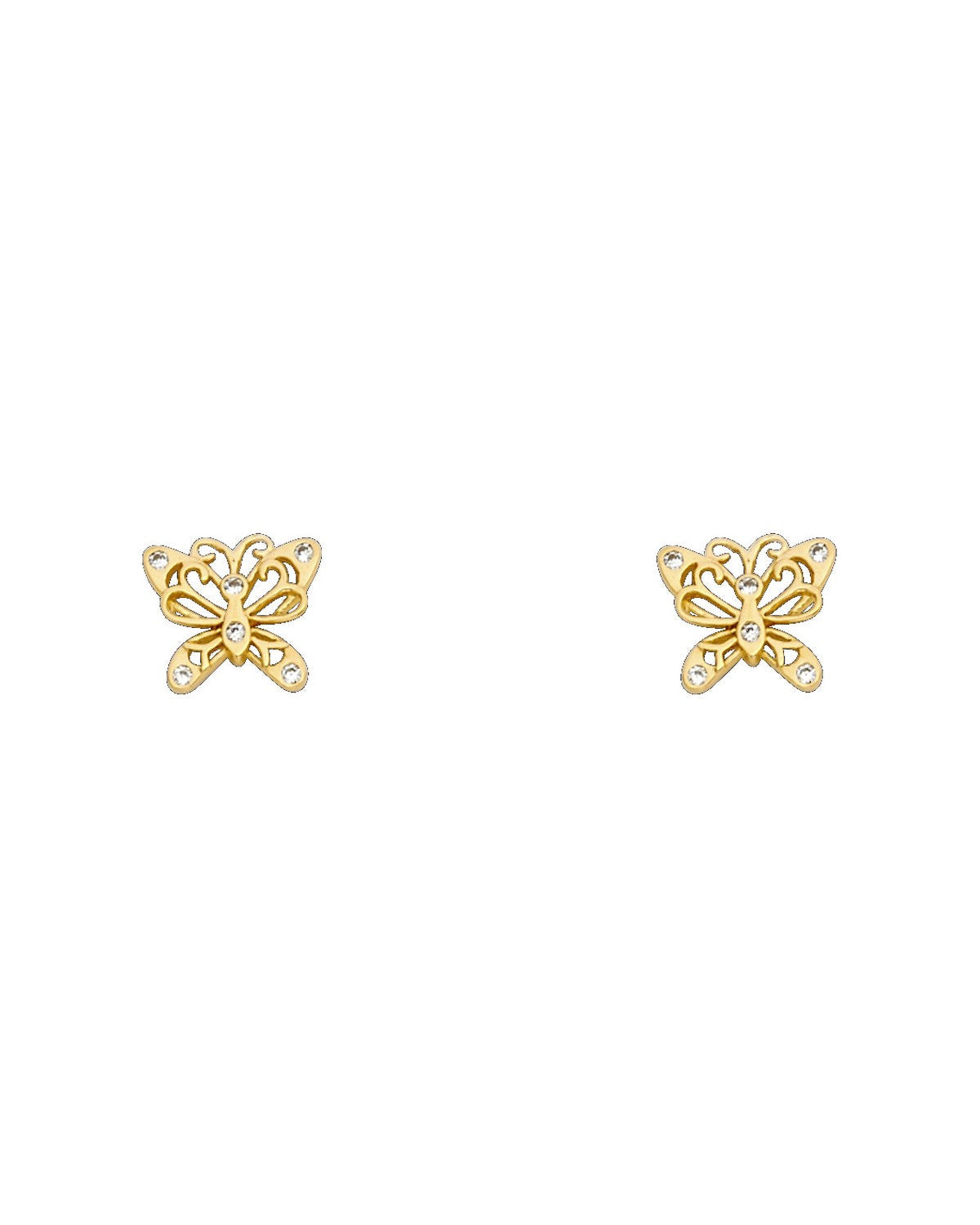 14K Yellow Gold Butterfly CZ Stud Earrings with Screw Back (ST-0706)