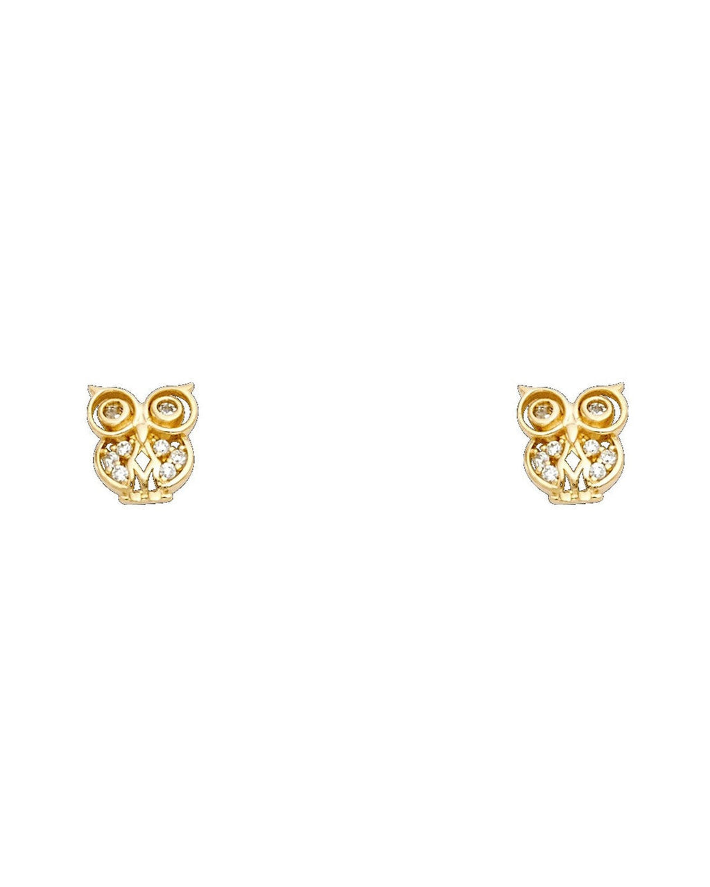 14K Yellow Gold Owl CZ Stud Earrings with Screw Back (ST-0708)