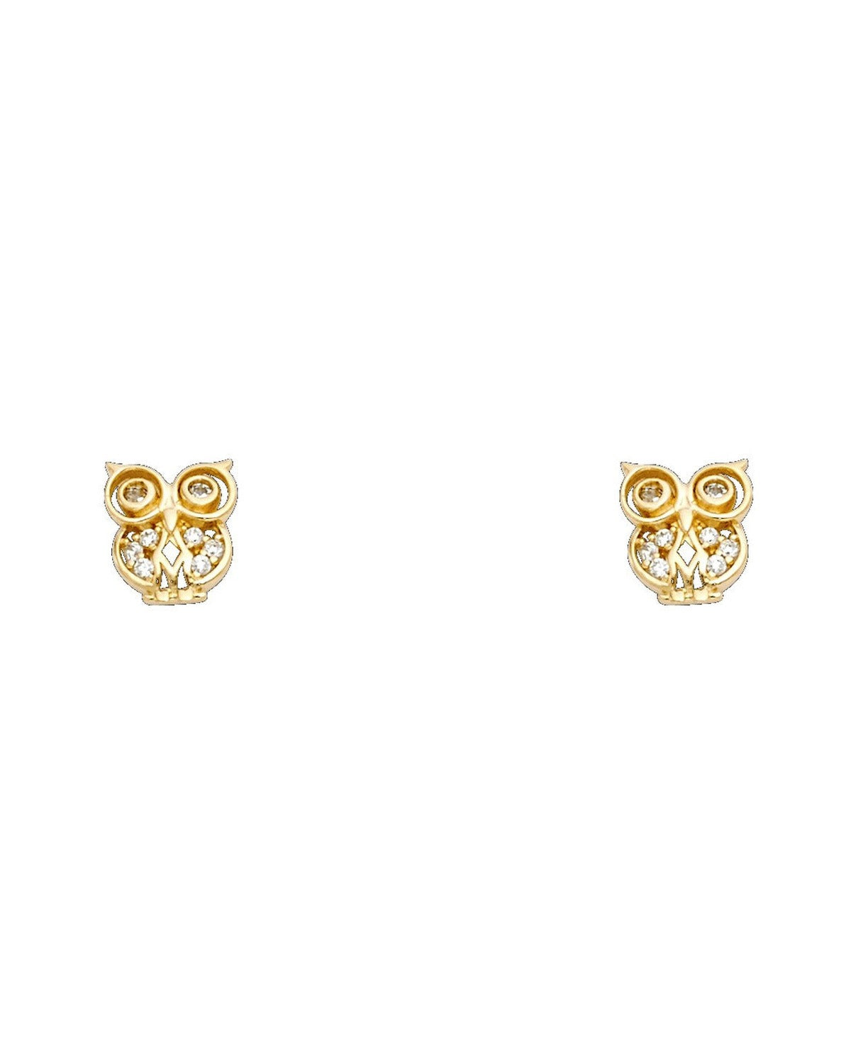 14K Yellow Gold Owl CZ Stud Earrings with Screw Back (ST-0708)