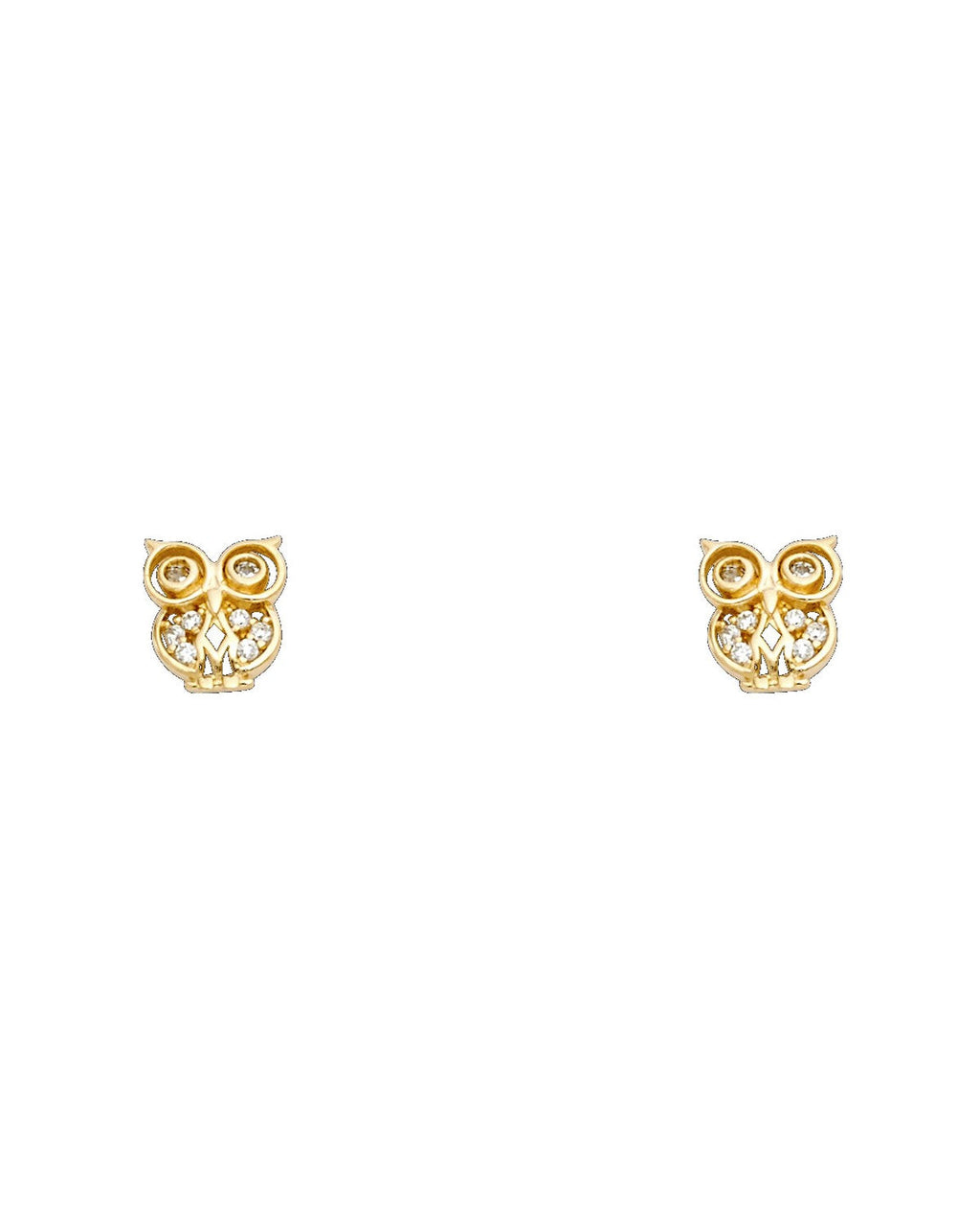 14K Yellow Gold Owl CZ Stud Earrings with Screw Back (ST-0708)