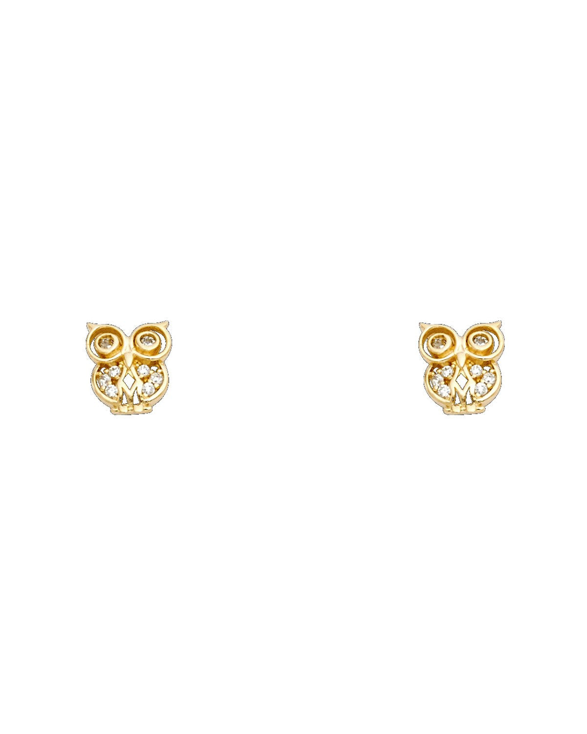 14K Yellow Gold Owl CZ Stud Earrings with Screw Back (ST-0708)