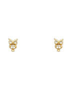 14K Yellow Gold Owl CZ Stud Earrings with Screw Back (ST-0709)