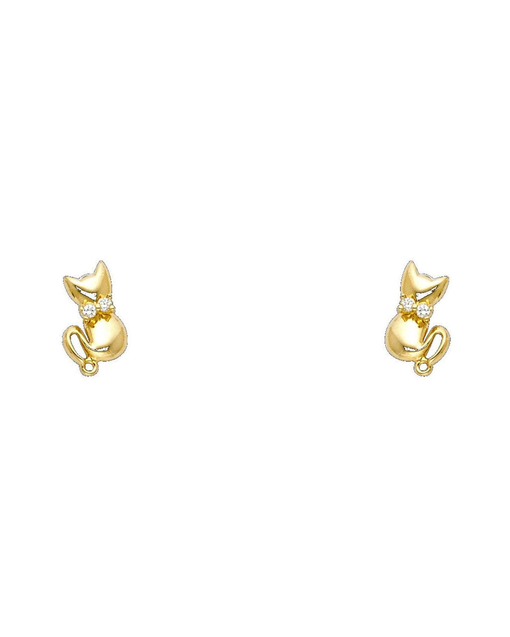 14K Yellow Gold Cat CZ Stud Earrings with Screw Back (ST-0714)