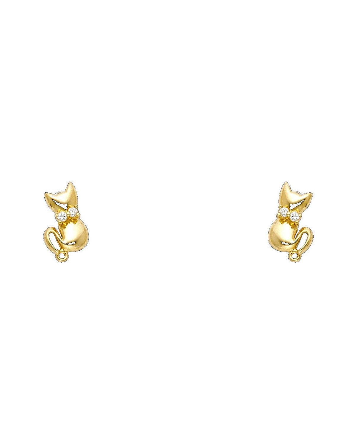 14K Yellow Gold Cat CZ Stud Earrings with Screw Back (ST-0714)