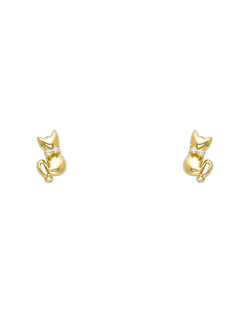 14K Yellow Gold Cat CZ Stud Earrings with Screw Back (ST-0714)