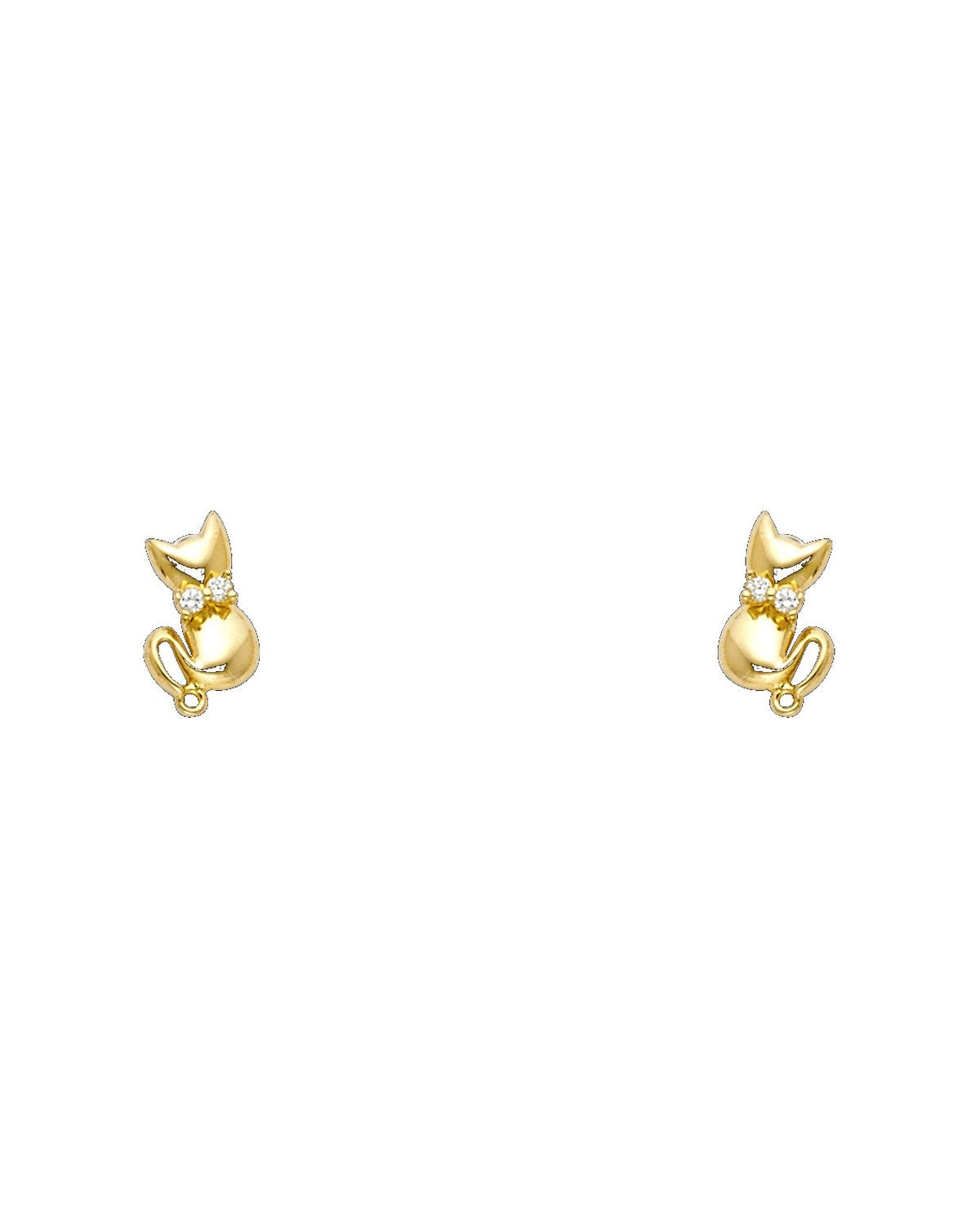 14K Yellow Gold Cat CZ Stud Earrings with Screw Back (ST-0714)