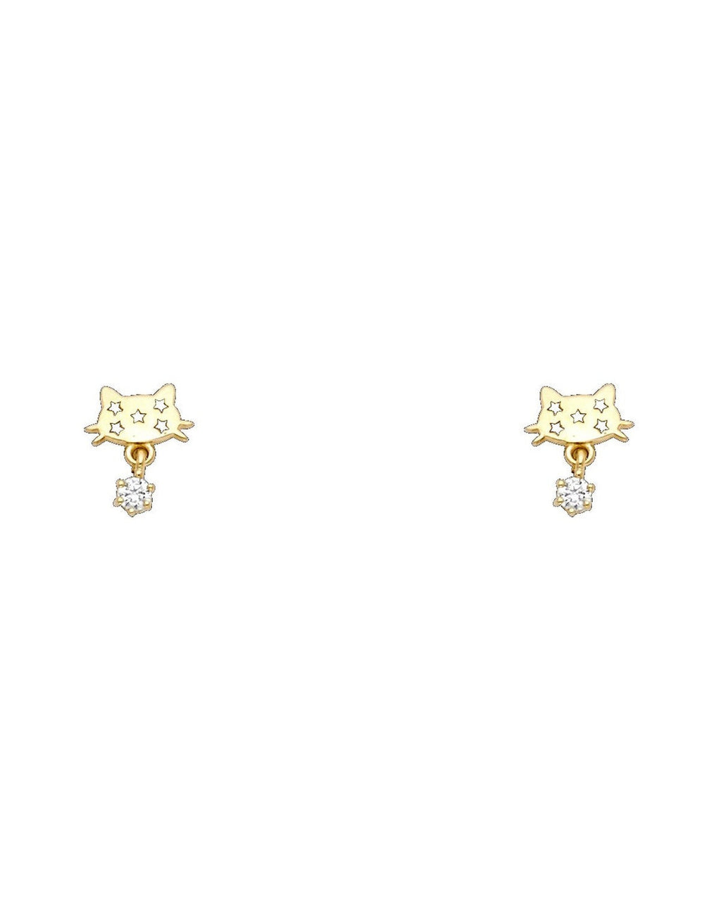 14K Yellow Gold Cat CZ Stud Earrings with Screw Back (ST-0718)