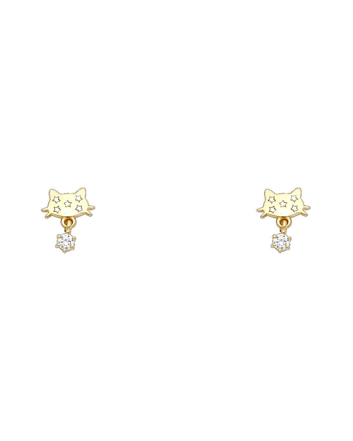 14K Yellow Gold Cat CZ Stud Earrings with Screw Back (ST-0718)