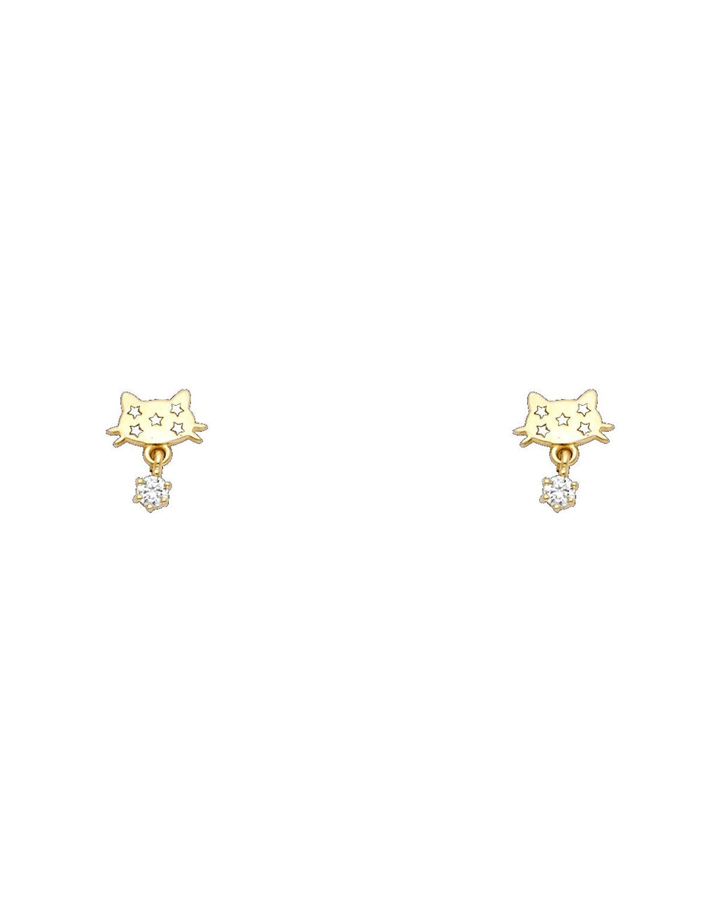 14K Yellow Gold Cat CZ Stud Earrings with Screw Back (ST-0718)