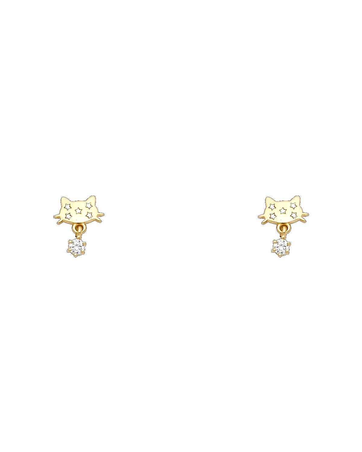 14K Yellow Gold Cat CZ Stud Earrings with Screw Back (ST-0718)