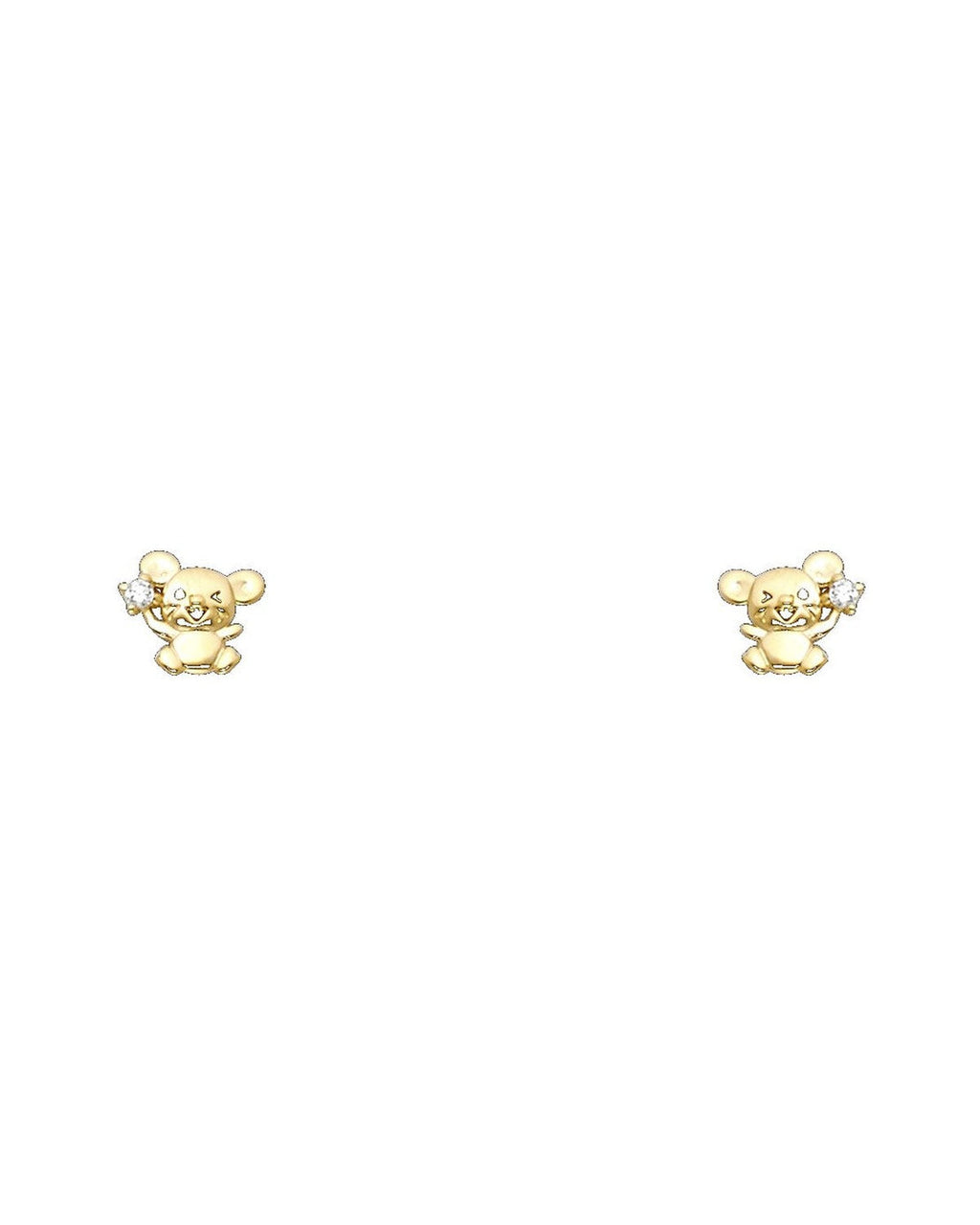 14K Yellow Gold Mouse CZ Stud Earrings with Screw Back (ST-0720)