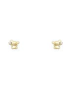14K Yellow Gold Mouse CZ Stud Earrings with Screw Back (ST-0720)