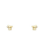 14K Yellow Gold Mouse CZ Stud Earrings with Screw Back (ST-0720)