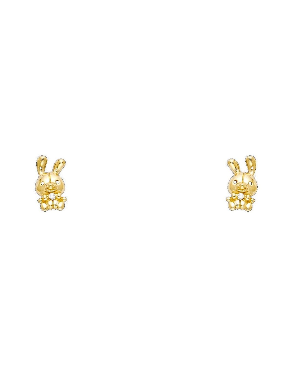 14K Yellow Gold Rabbit CZ Stud Earrings with Screw Back (ST-0723)