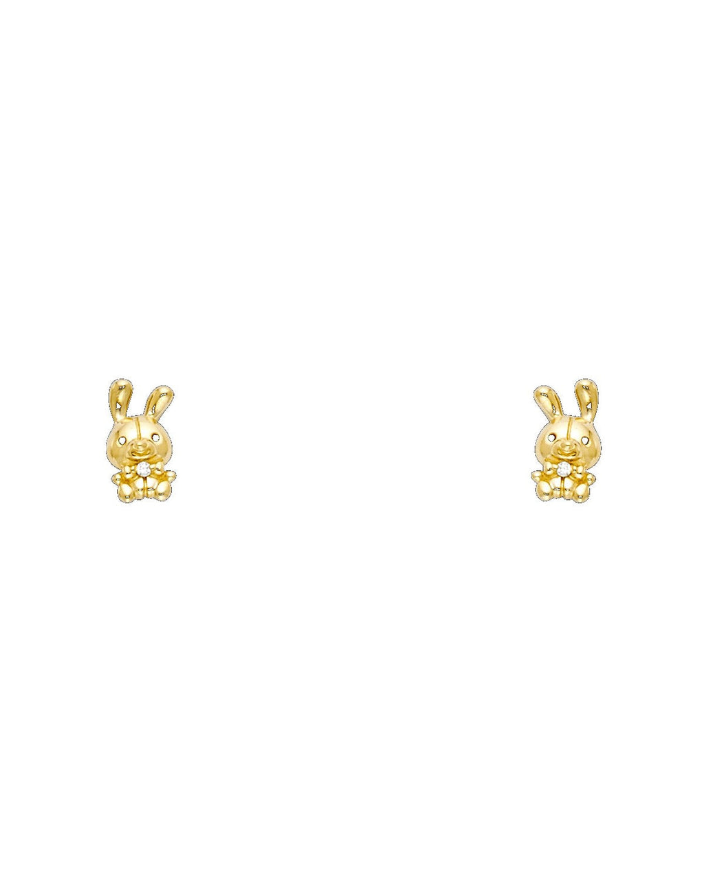 14K Yellow Gold Rabbit CZ Stud Earrings with Screw Back (ST-0723)