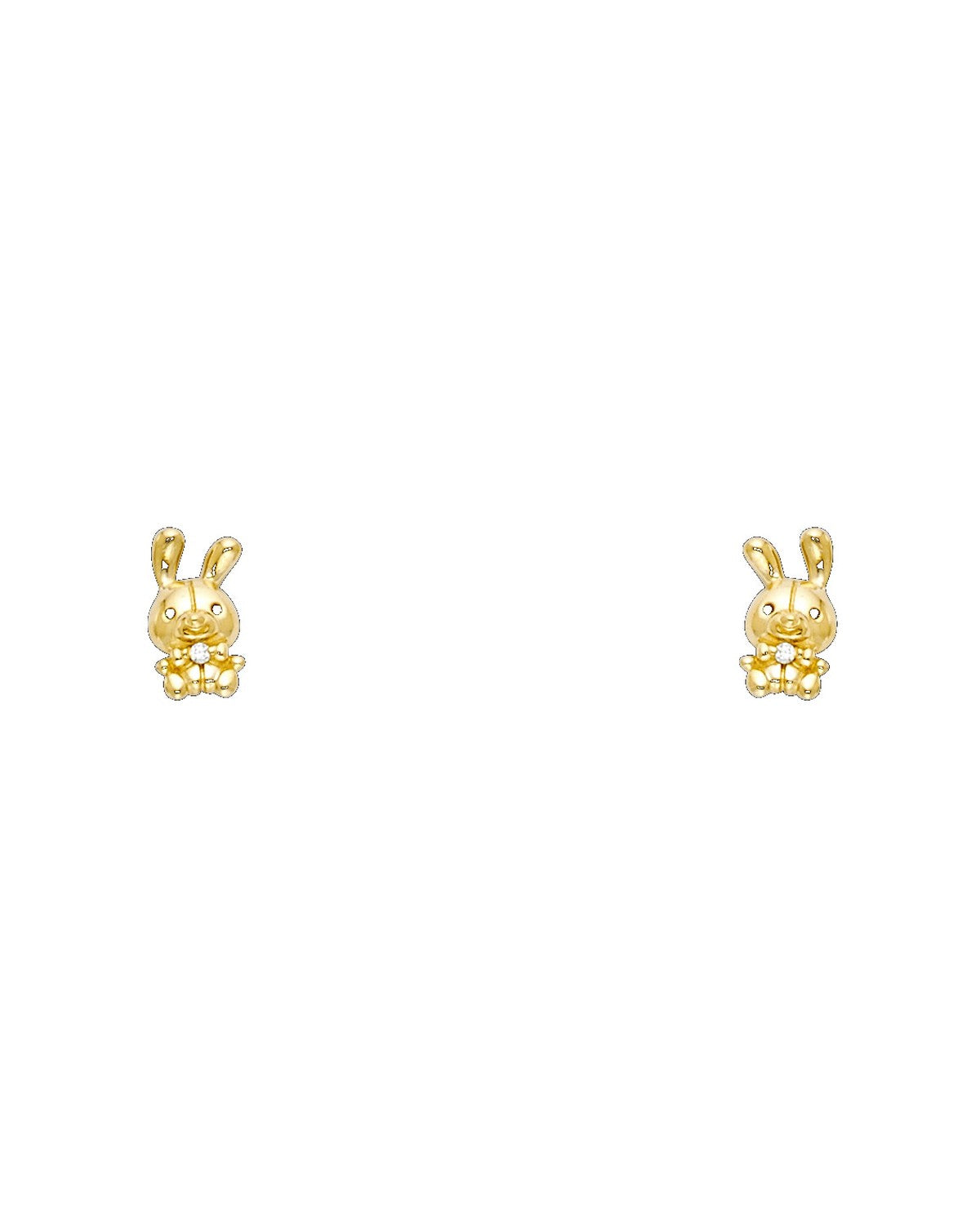 14K Yellow Gold Rabbit CZ Stud Earrings with Screw Back (ST-0723)