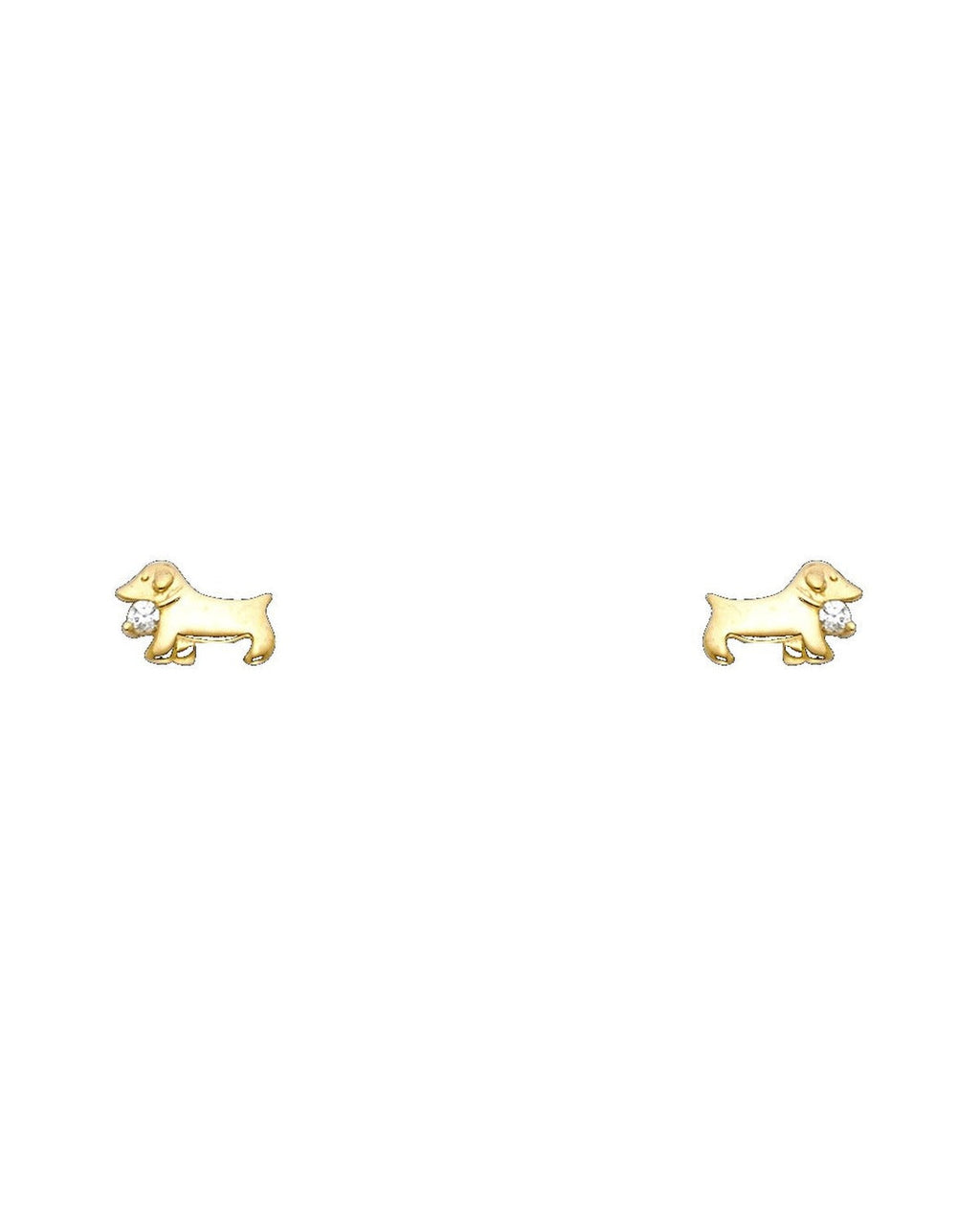 14K Yellow Gold Dog CZ Stud Earrings with Screw Back (ST-0724)