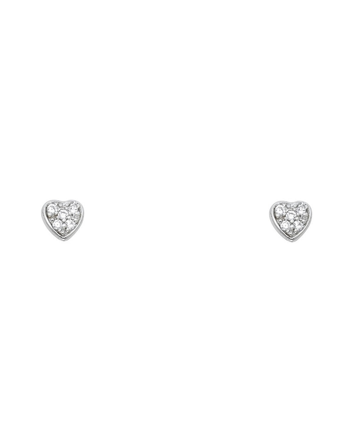 14K White Gold Heart CZ Stud Earrings with Screw Back (ST-0743)