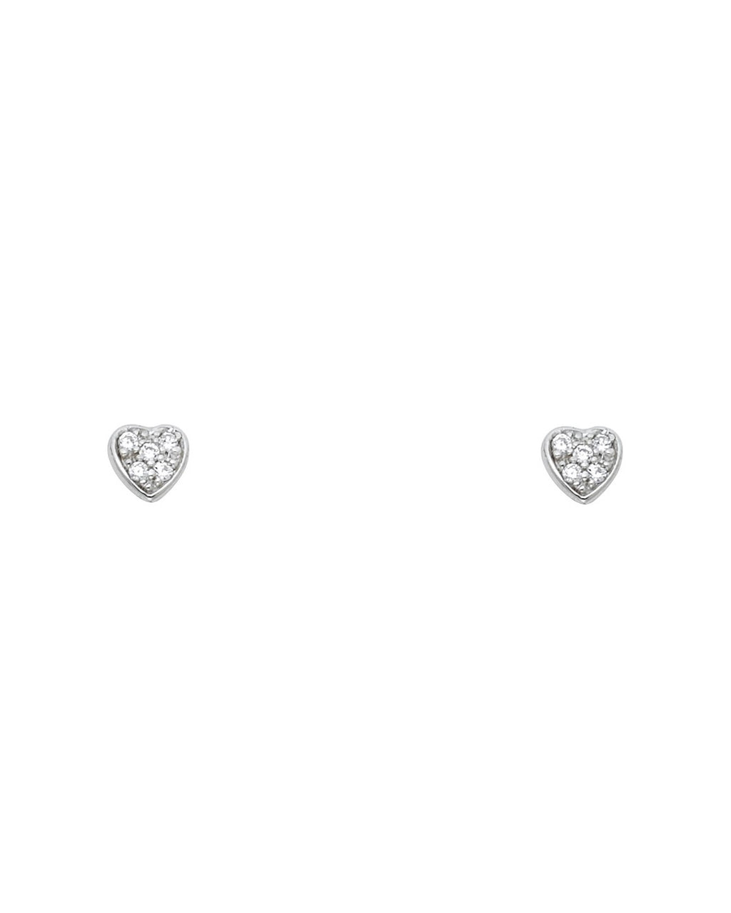 14K White Gold Heart CZ Stud Earrings with Screw Back (ST-0743)