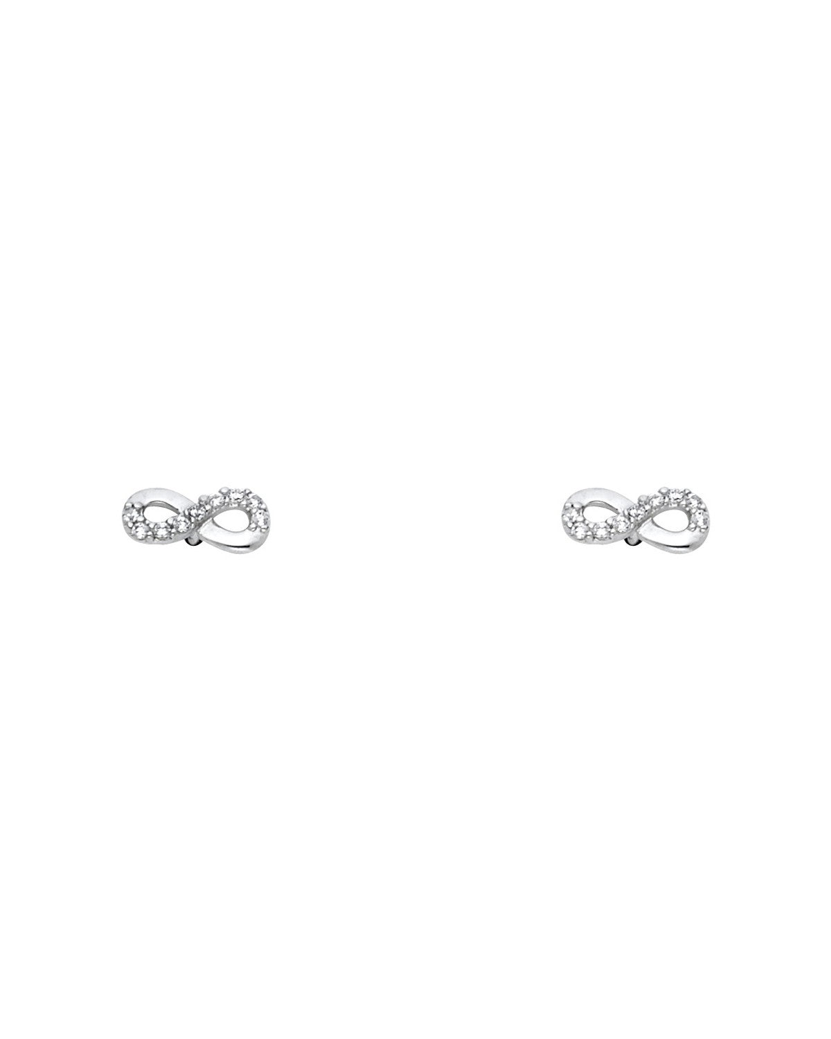 14K White Gold Infinity CZ Stud Earrings with Screw Back (ST-0748)