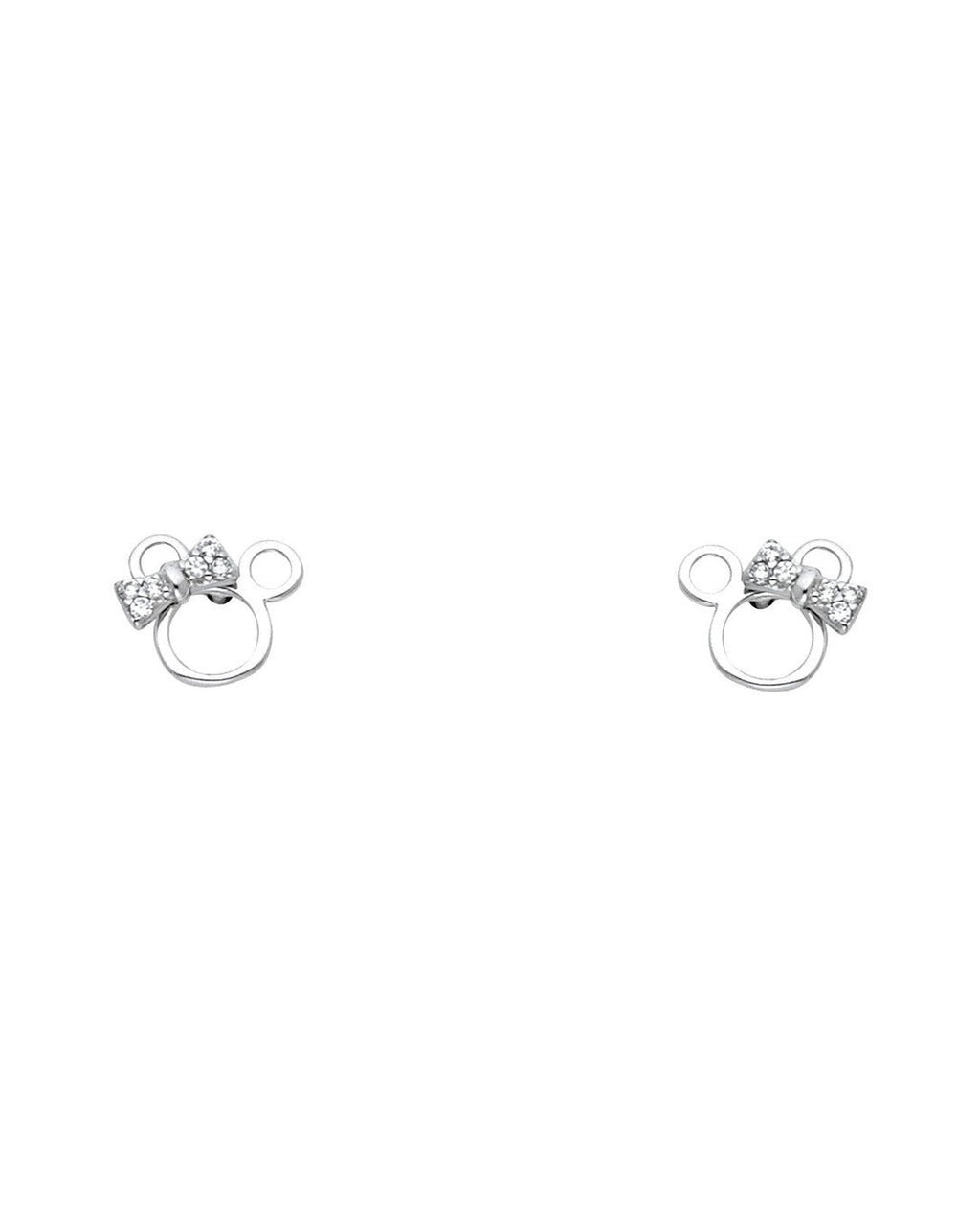 14K White Gold Mouse CZ Stud Earrings with Screw Back (ST-0753)