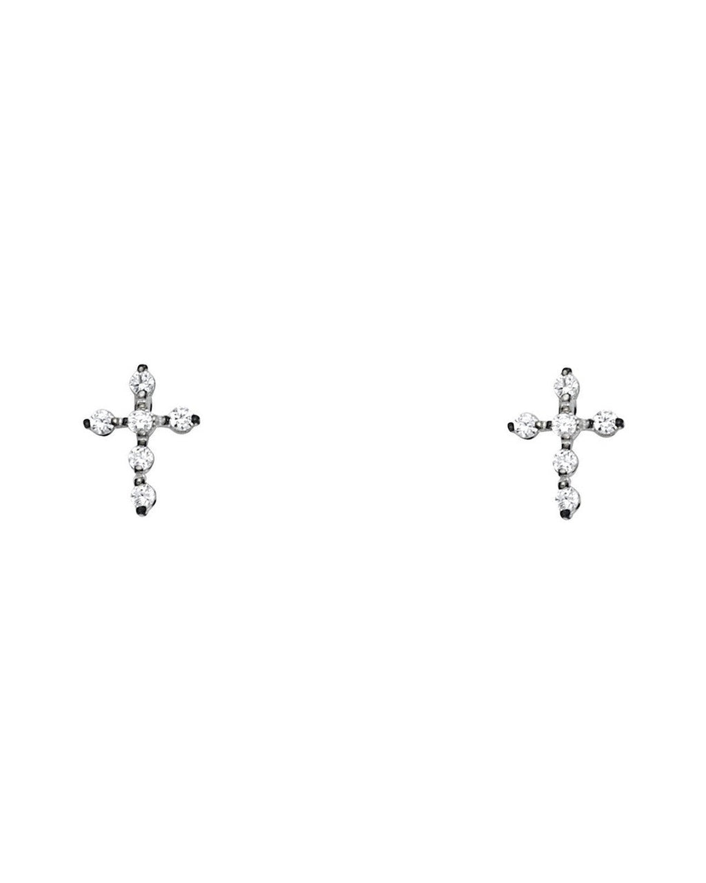 14K White Gold Cross CZ Stud Earrings with Screw Back (ST-0763)
