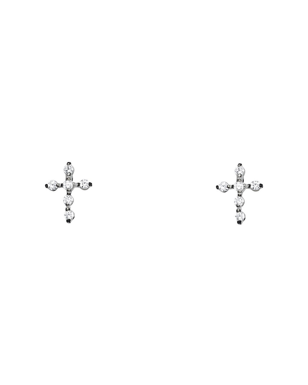 14K White Gold Cross CZ Stud Earrings with Screw Back (ST-0763)