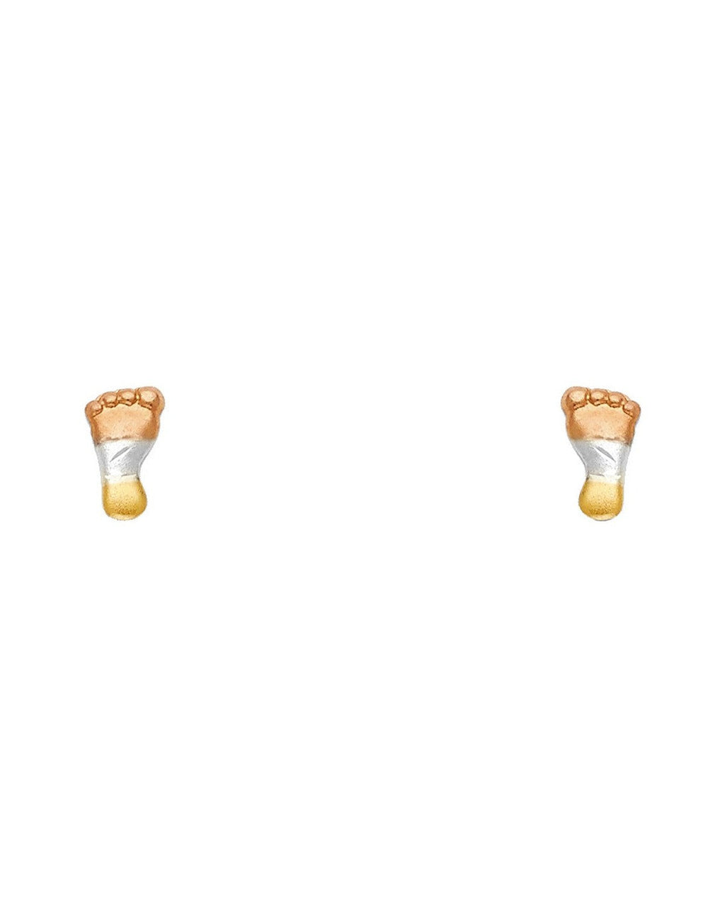 14K Tri-Color Gold 3C Foot Stud Earrings with Screw Back (ST-0770)