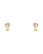 14K Tri-Color Gold 3C Foot Stud Earrings with Screw Back (ST-0770)