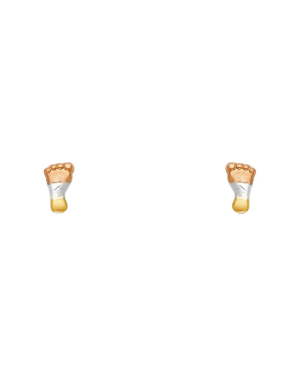 14K Tri-Color Gold 3C Foot Stud Earrings with Screw Back (ST-0770)