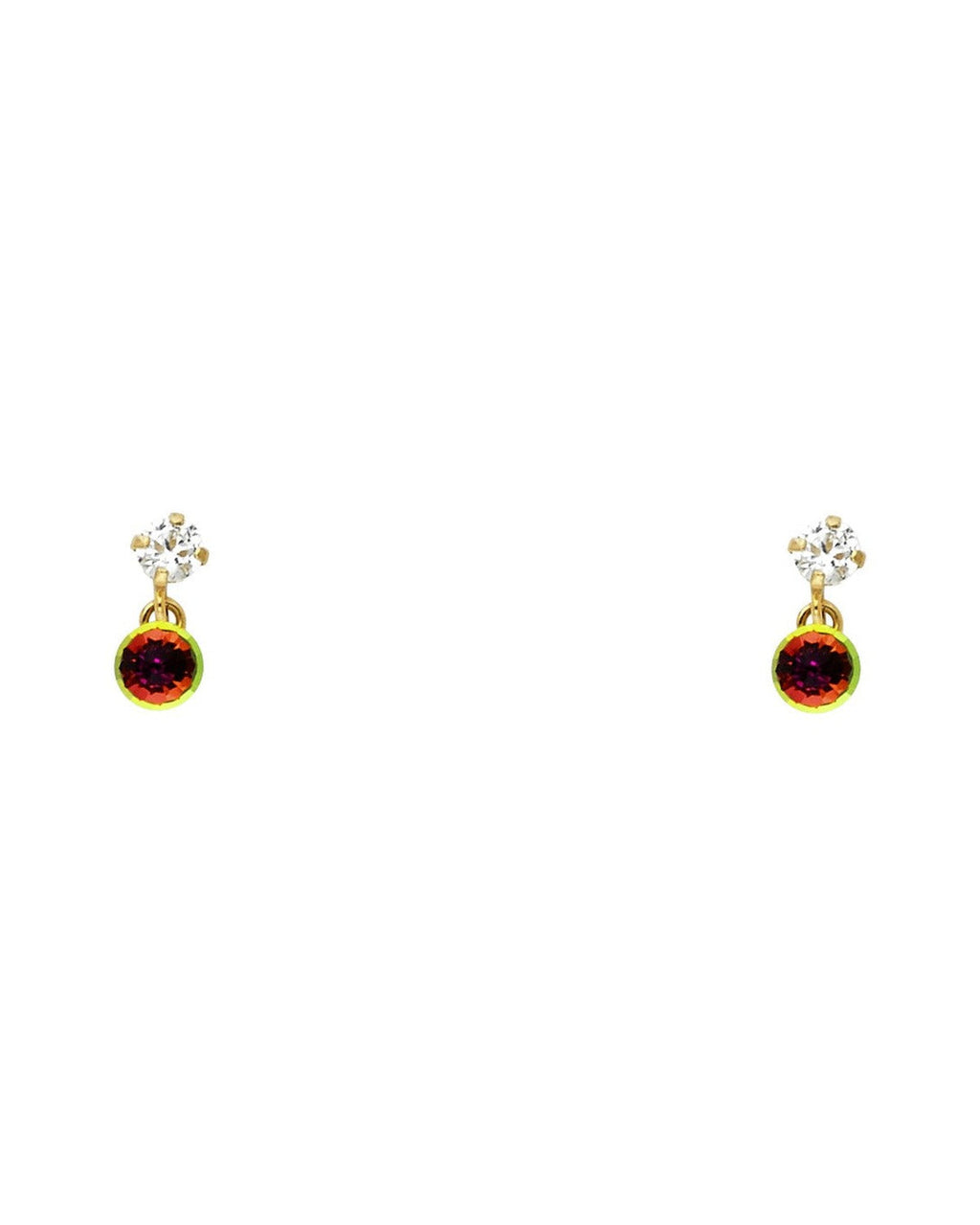 14K Yellow Gold Rainbow CZ Dangle Stud Earrings with Screw Back (ST-0772)
