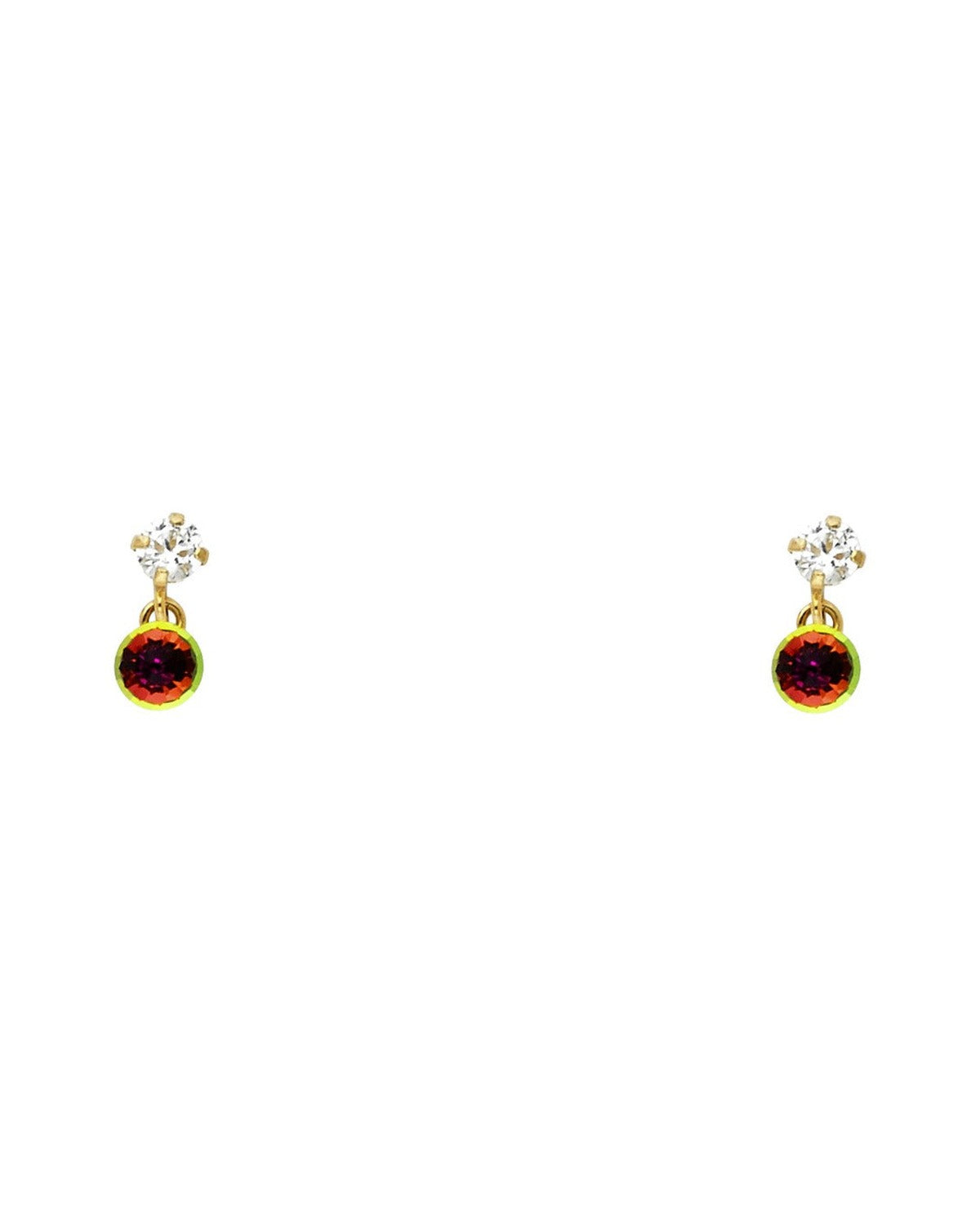 14K Yellow Gold Rainbow CZ Dangle Stud Earrings with Screw Back (ST-0772)