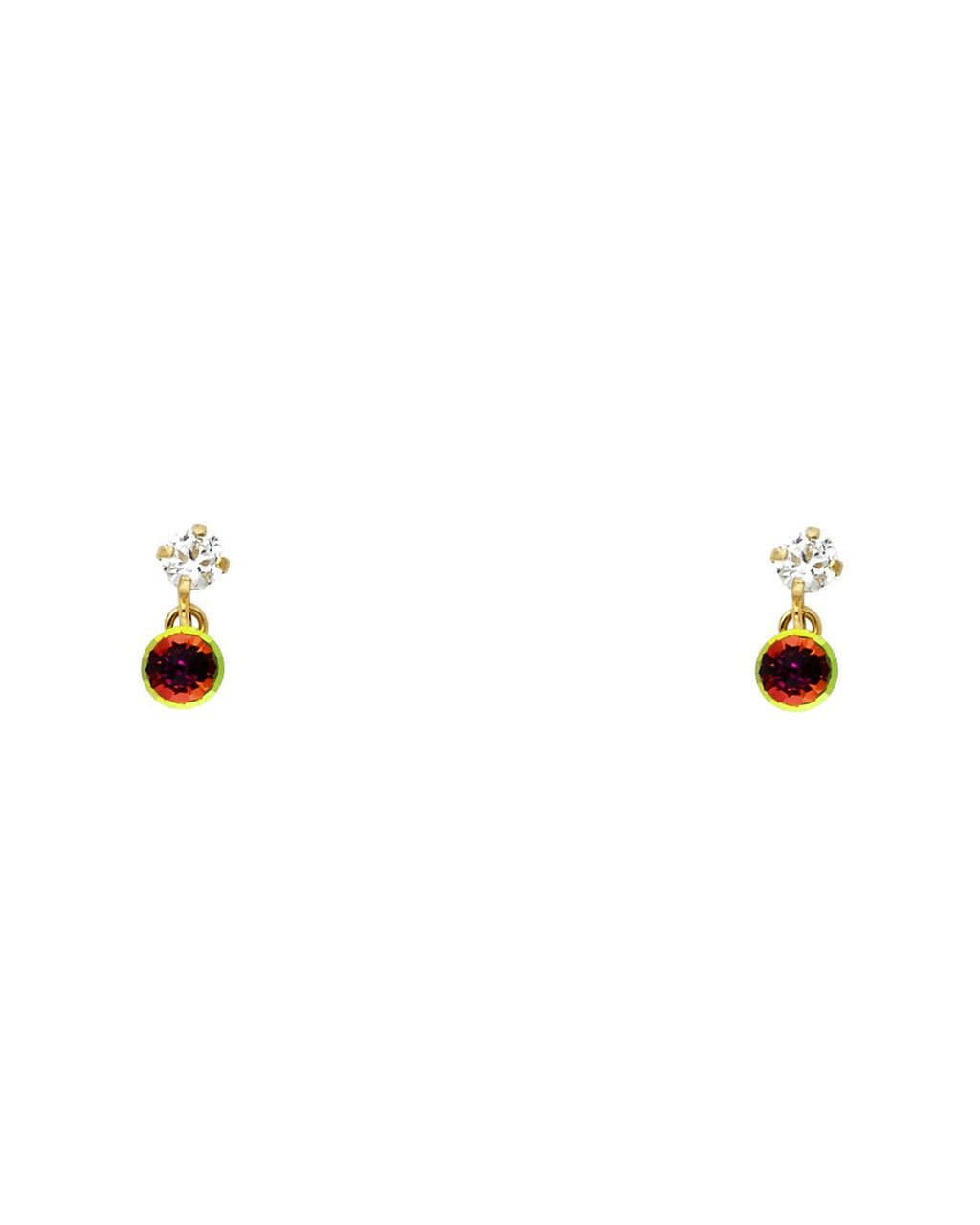 14K Yellow Gold Rainbow CZ Dangle Stud Earrings with Screw Back (ST-0772)