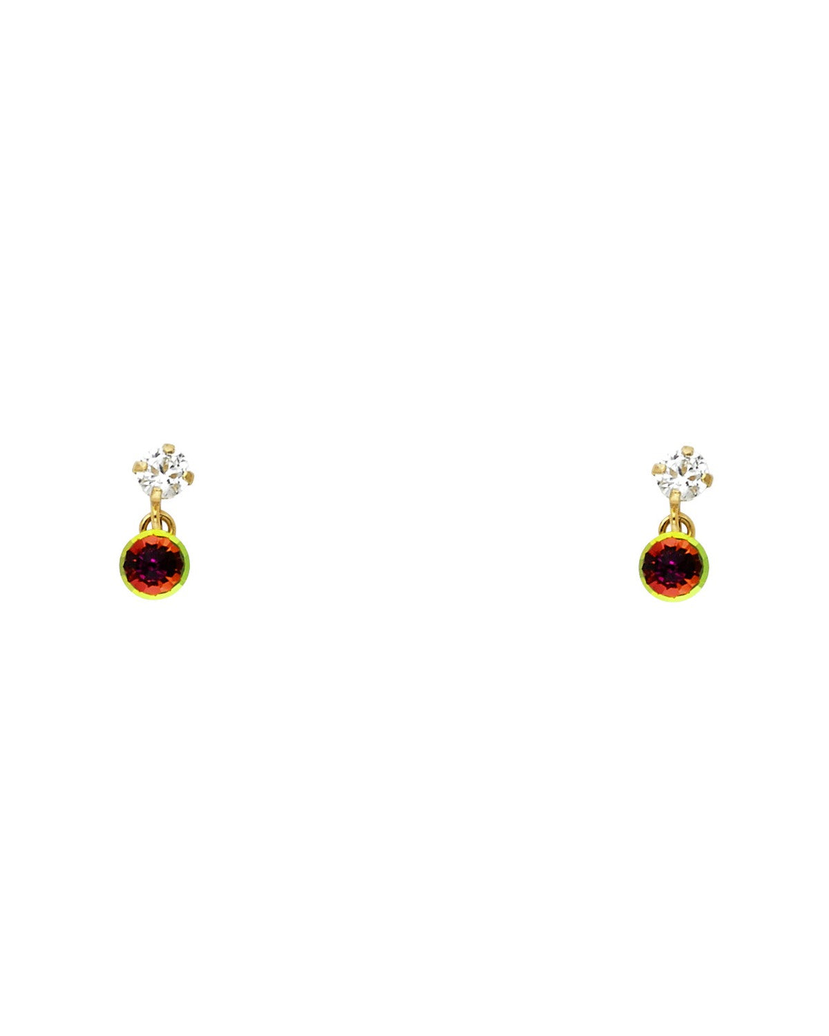14K Yellow Gold Rainbow CZ Dangle Stud Earrings with Screw Back (ST-0772)